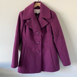 Jessica Simpson Women Coat Size Large Purple Peacoat Long Sleeve Zip Button